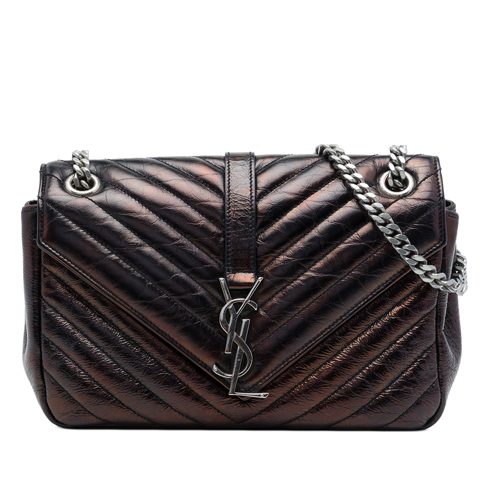 Pre-Loved Saint Laurent Medium Chevron Metallic Crinkled Calfskin Punk Chain Bag